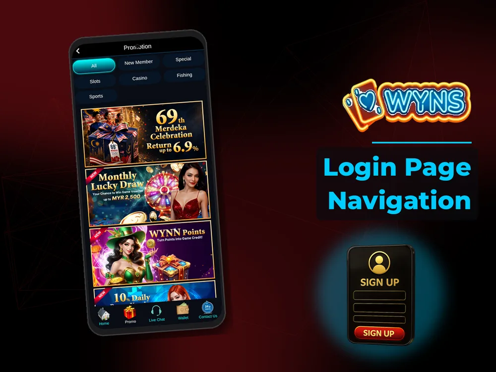 wyns - Login Page Navigation